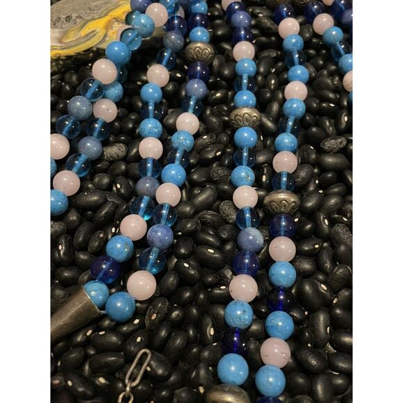 Native Sterling Silver Navajo Pearl Multi-Strand Necklace Multistone Saucers 925 - Picture 8 of 8